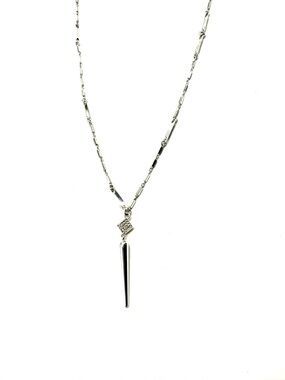 Silver Tone Rhinestone Necklace Bar & Link Chain Rhinestone Encrusted Y2K